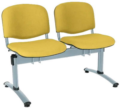 CL - 22, čalouněná lavice do čekárny, 2-sedák, koženka AN - 036 žlutá, kostra stříbrná